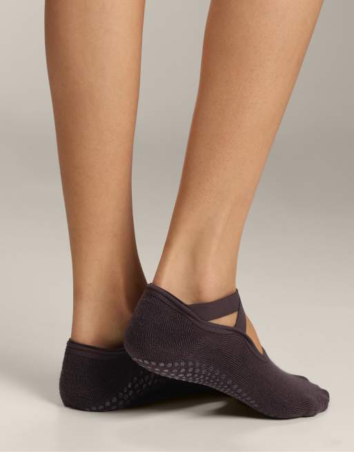 OYSHO – 2 Paar Yoga- und Pilates-Socken aus Baumwollmix in Dunkelgrau mit überkreuzten Riemen und Polsterung