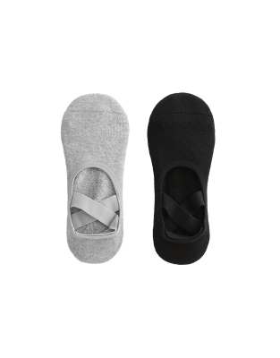 Oysho - 2 Paar Yoga- und Pilates-Socken aus Baumwollmix in Schwarz mit überkreuzten Riemen