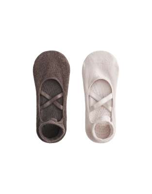 Oysho - 2 Paar Yoga- und Pilates-Socken in Sandbeige aus Baumwollmix mit überkreuzten Riemen-Neutral