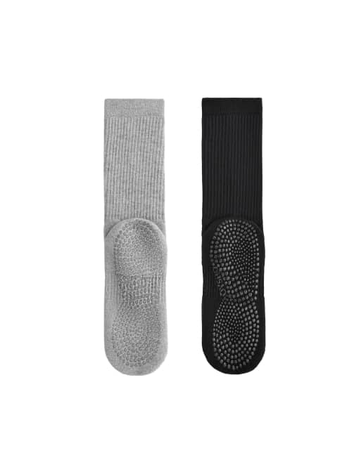 Oysho - 2 paia di calzini classici in misto cotone neri per yoga e pilates, 7 di 7