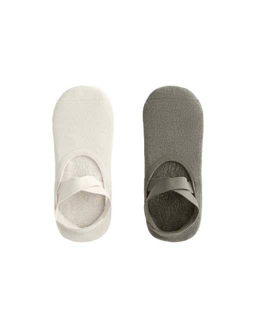 Oysho - 2 paia di calzini imbottiti in misto cotone color kaki con fascette incrociate per yoga e pilates