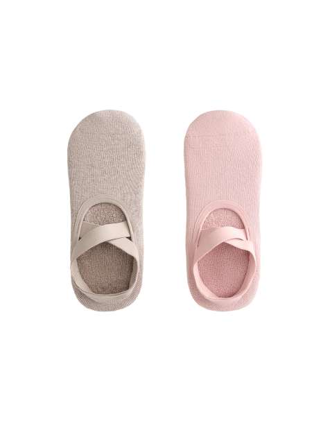 Oysho - 2 paia di calzini imbottiti in misto cotone per yoga e pilates con fascette incrociate color rosa pallido - view 1
