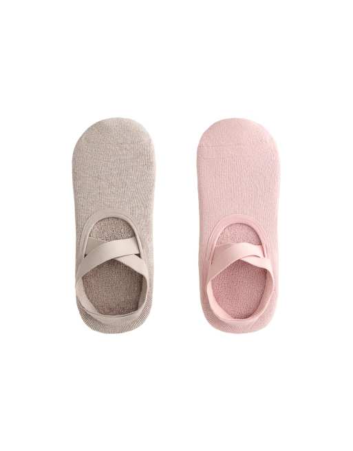 Oysho - 2 paia di calzini imbottiti in misto cotone per yoga e pilates con fascette incrociate color rosa pallido