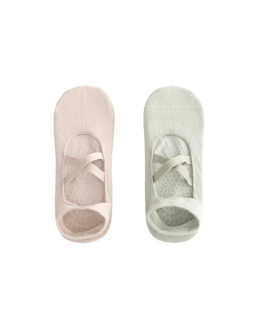 Oysho - 2 paia di calzini in misto cotone color verde acqua pallido con fascette incrociate per yoga e pilates