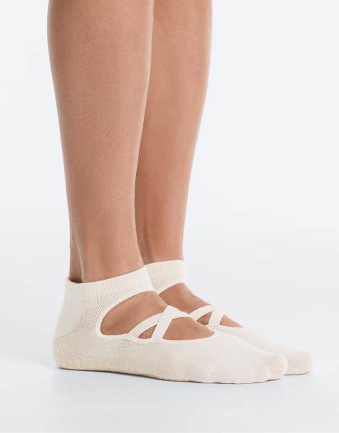 OYSHO - 2 paia di calzini in misto cotone per yoga e pilates rosa pallido con fascette incrociate - view 1