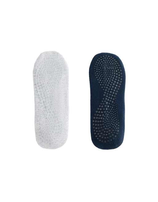 Oysho - 2 paia di calzini per yoga e pilates con fascette incrociate in misto cotone blu
