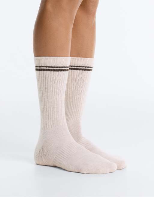OYSHO 2 paia di calzini quarter imbottiti in misto cotone per yoga e pilates rosa e marrone, 2 di 7