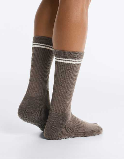 OYSHO 2 paia di calzini quarter imbottiti in misto cotone per yoga e pilates rosa e marrone, 4 di 7