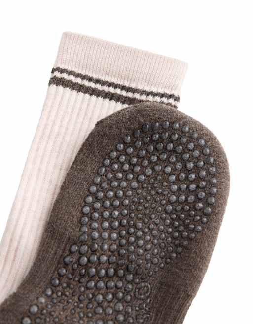 OYSHO 2 paia di calzini quarter imbottiti in misto cotone per yoga e pilates rosa e marrone, 5 di 7