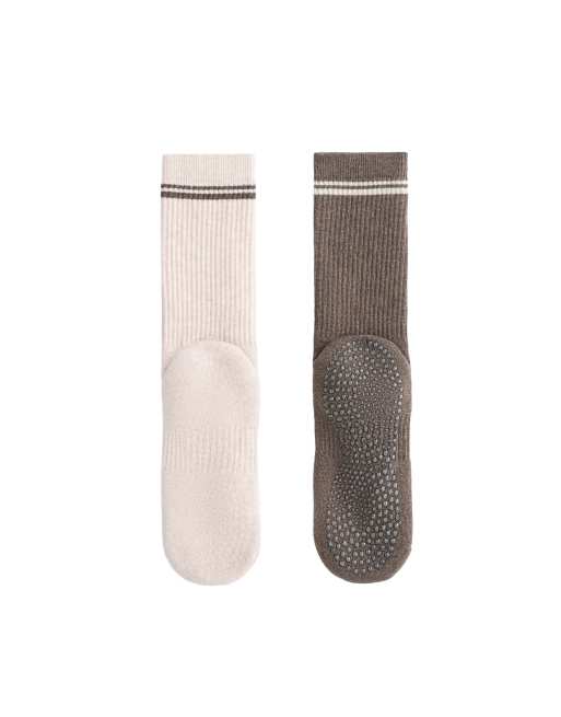 OYSHO 2 paia di calzini quarter imbottiti in misto cotone per yoga e pilates rosa e marrone, 7 di 7