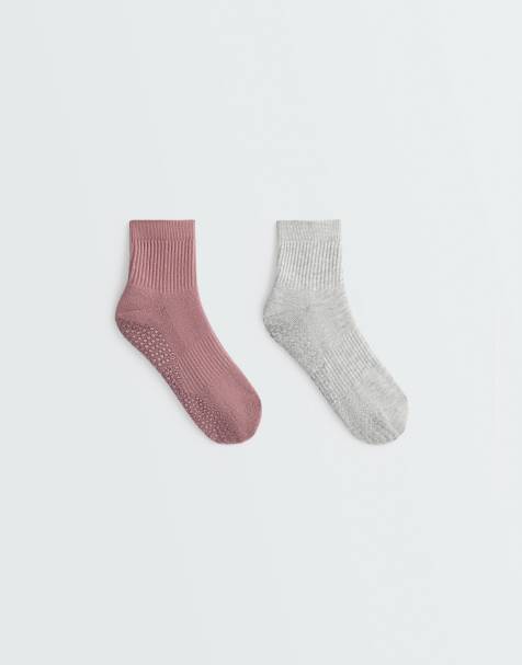 OYSHO 2 paia di calzini quarter in cotone con imbottitura per yoga e pilates rosa - view 1