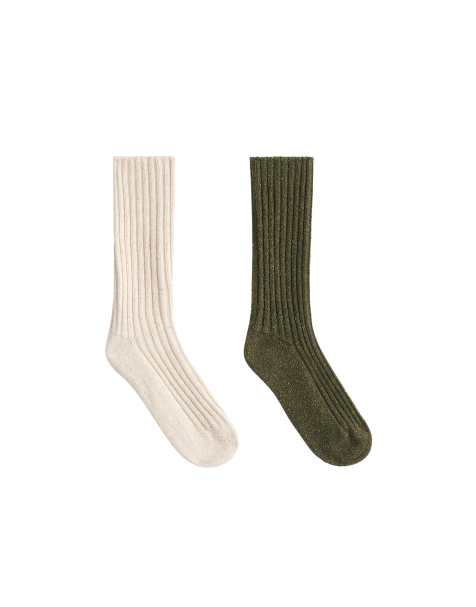 OYSHO 2 paires de chaussettes classiques, 21 % laine, 11 % soie en kaki - view 1