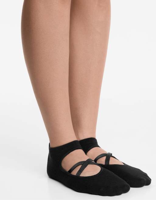 OYSHO 2 pairs cotton blend yoga and pilates socks in black, 3 of 4