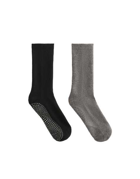 Oysho 2 pairs of classic cotton blend yoga and pilates socks in black - view 1