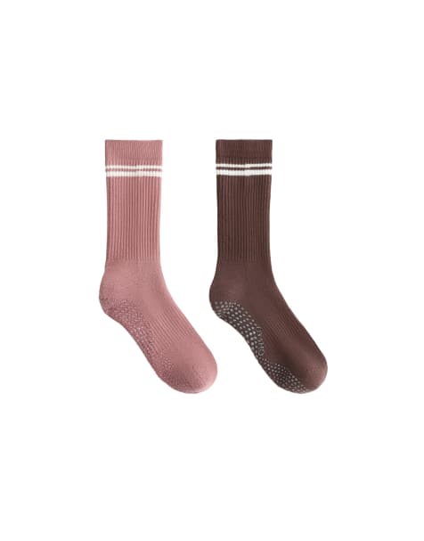 OYSHO 2 pairs of classic cotton blend yoga and pilates socks in brown - view 1
