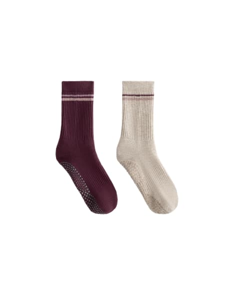 OYSHO 2 pairs of classic cotton blend yoga and pilates socks in dark maroon - view 1