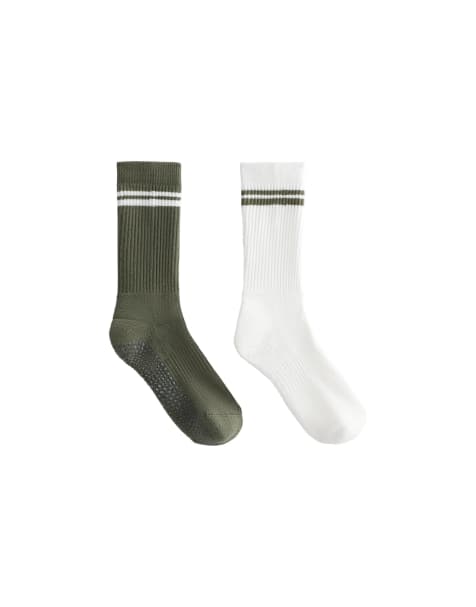 OYSHO 2 pairs of classic cotton blend yoga and pilates socks in green - view 1
