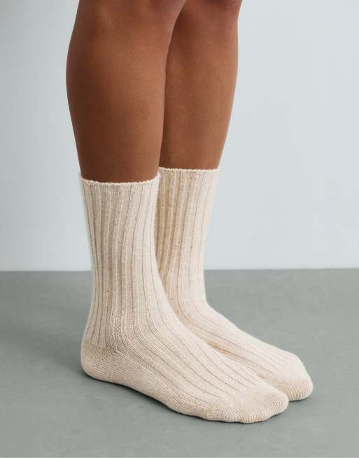 OYSHO 2 pairs of classic socks, 21% wool, 11% silk in khaki, 2 of 4