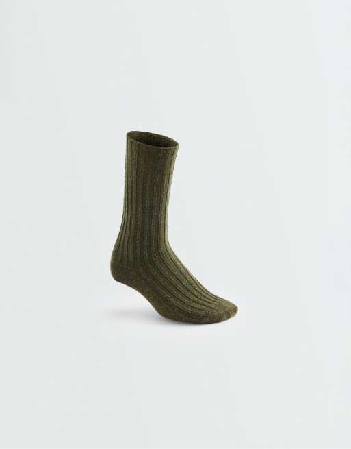 OYSHO 2 pairs of classic socks, 21% wool, 11% silk in khaki, 4 of 4