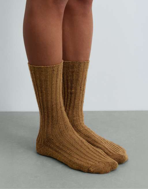 OYSHO 2 pairs of classic socks, 21% wool, 11% silk in ochre, 2 of 4
