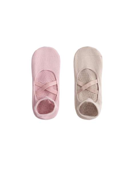 OYSHO 2 pairs of cotton blend yoga and pilates sneaker socks with crossover straps in pink - view 1