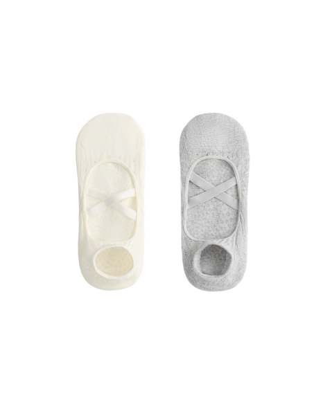 OYSHO 2 pairs of cotton blend yoga and pilates sneaker socks with crossover straps in vanilla - view 1