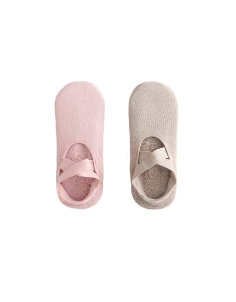 OYSHO 2 pairs of cotton blend yoga and pilates socks with crossover straps in light pink - view 1
