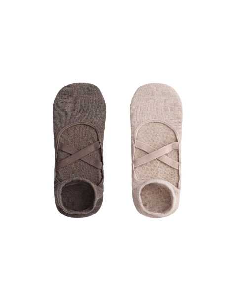 OYSHO 2 pairs of cotton blend yoga and pilates trainer socks in brown - view 1