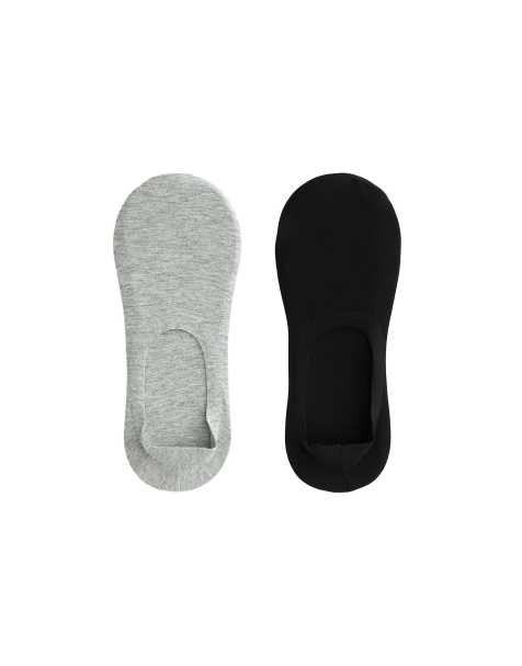 Oysho 2 pairs of high cut cotton blend invisible socks in mid-grey melange - view 1
