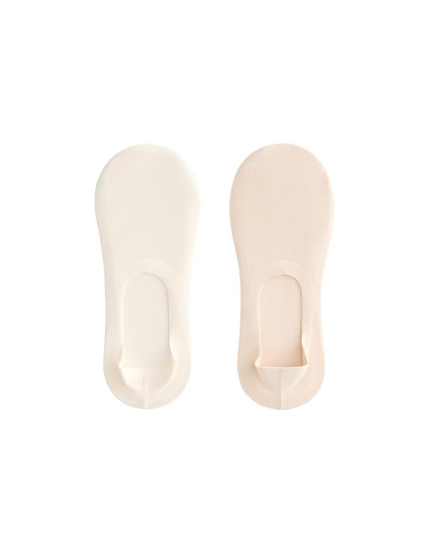 OYSHO 2 pairs of high cut cotton blend invisible socks in pale ecru - view 1