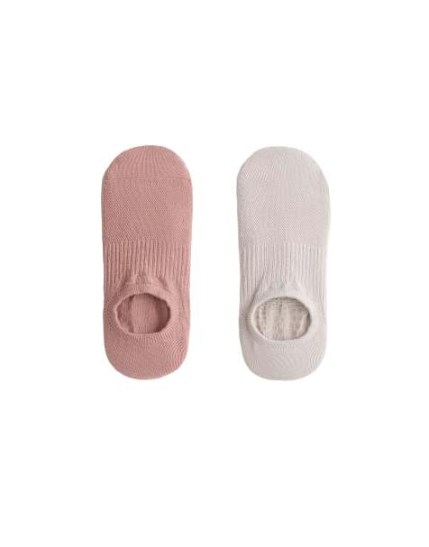 OYSHO 2 pairs of invisible cotton blend yoga and pilates socks in pale pink - view 1