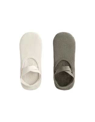 Oysho 2 pairs of padded cotton blend yoga and pilates socks with crossover straps in khaki