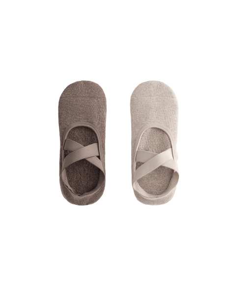 OYSHO 2 pairs of padded cotton blend yoga and pilates socks with crossover straps in pale tan - view 1