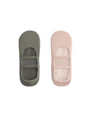 Oysho 2 pairs of polyamide blend yoga and pilates socks with parallel straps in khaki