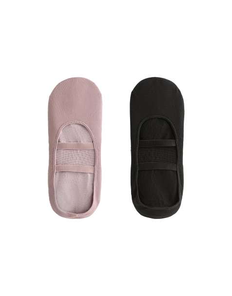 OYSHO 2 pairs of polyamide blend yoga and pilates socks with parallel straps in soft mauve - view 1