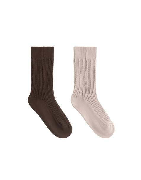 OYSHO 2 pairs of warm super-soft braided socks in brown - view 1