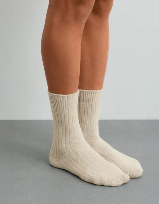 OYSHO 2 pairs of warm super-soft rib socks in ecru, 2 of 5