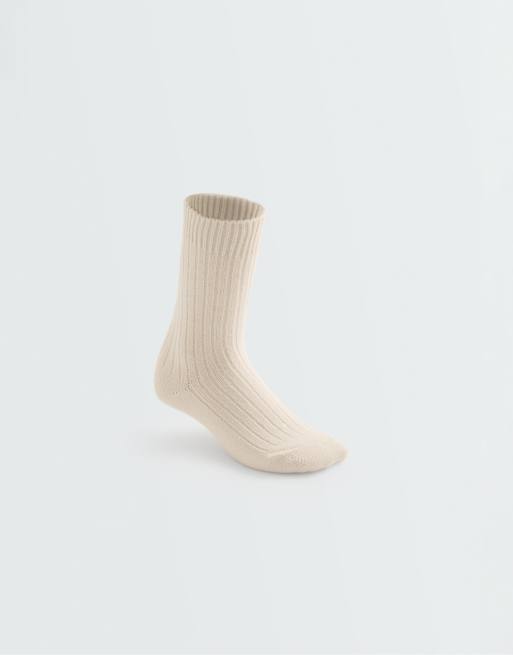 OYSHO 2 pairs of warm super-soft rib socks in ecru, 5 of 5