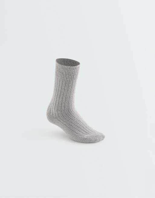 OYSHO 2 pairs of warm super-soft rib socks in pale grey melange, 5 of 5