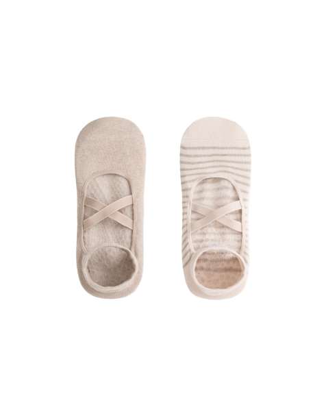 OYSHO 2 par yoga- och pilatesstrumpor i bomullsblandning med korsade remmar i beige - view 1