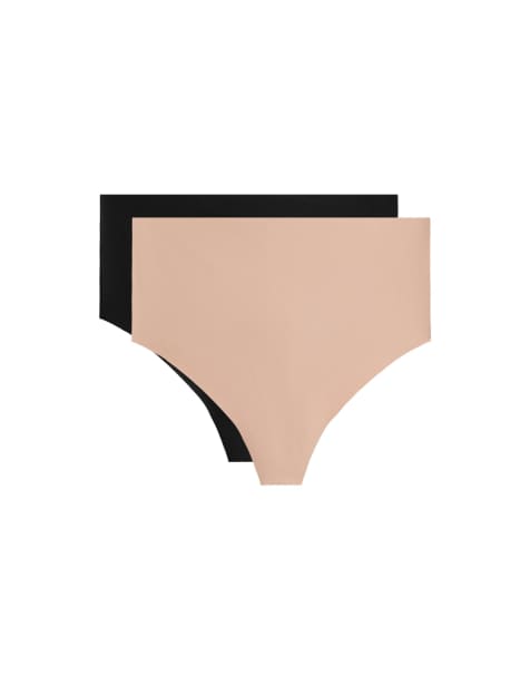 OYSHO - 2 perizomi invisibili a vita alta in misto poliammide beige a sostegno medio - view 1