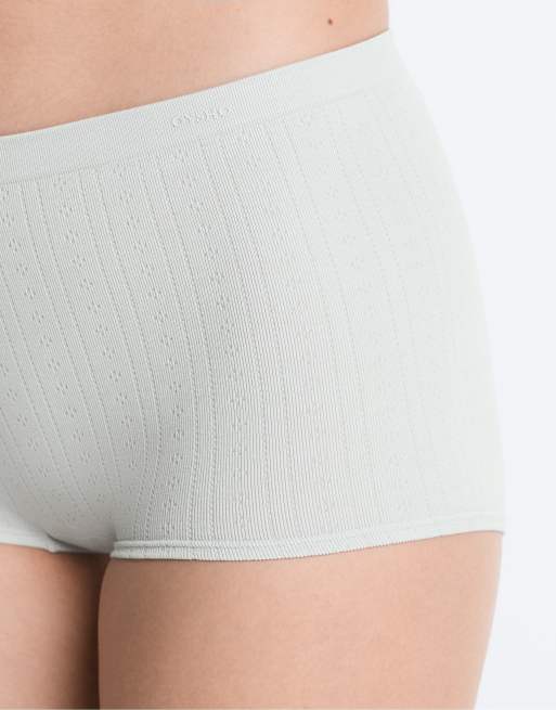 OYSHO 2 seamless soft-touch openwork shortie briefs in grey melange, 3 of 4