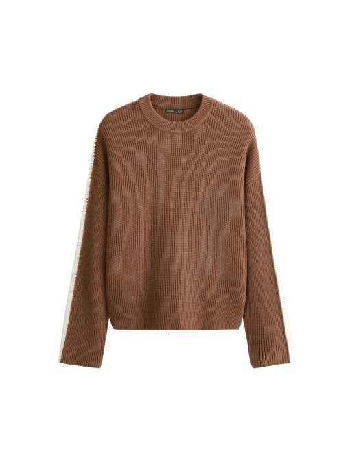 OYSHO 20% wool knit jumper piping in brown, 5 of 5