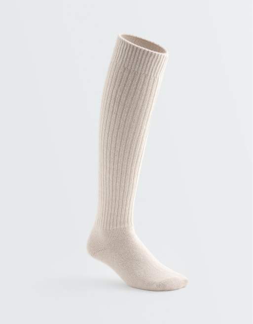 OYSHO 22% 10% wool long socks in ecru, 4 of 4