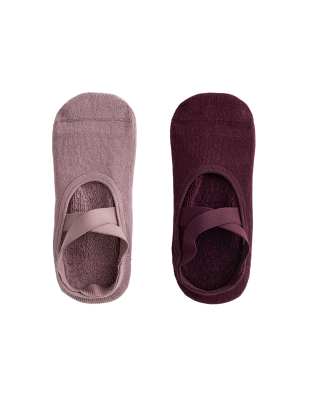 OYSHO - 2er-Pack gepolsterte Yoga- und Pilates-Socken aus Baumwollmix in dunklem Kastanienbraun mit überkreuzten Riemen-...