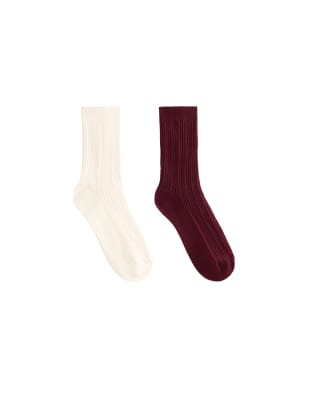 OYSHO - 2er-Pack klassische Aran-Socken in Kastanienbraun-Rot