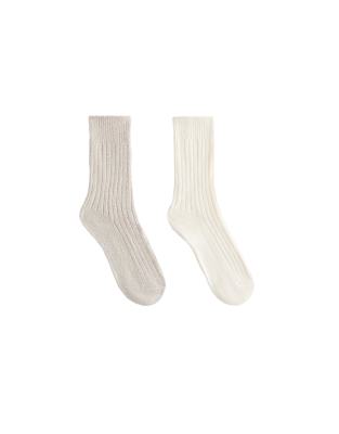 OYSHO - 2er-Pack klassische gerippte Socken in Ecru-Neutral