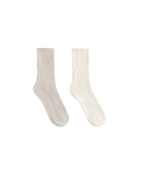 OYSHO – 2er-Pack klassische gerippte Socken in Ecru - view 1