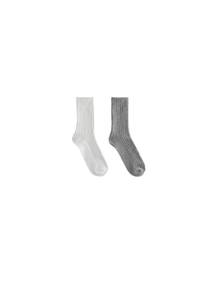 OYSHO - 2er-Pack klassische, gerippte Socken in meliertem Blassgrau