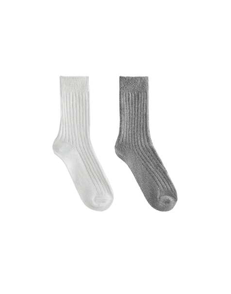 OYSHO – 2er-Pack klassische, gerippte Socken in meliertem Blassgrau - view 1